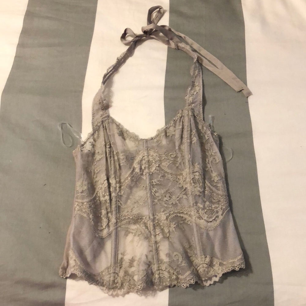 Victoria’s Secret lace halter corset top. Grey NET